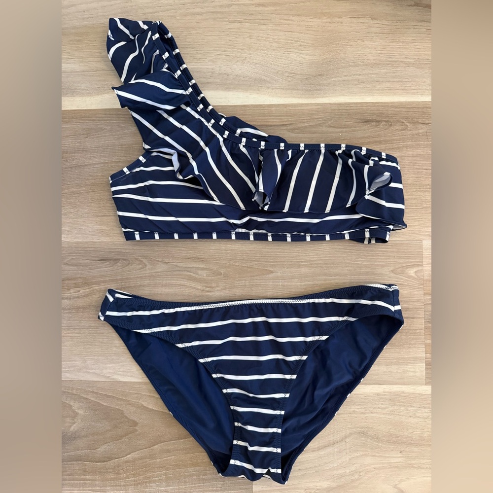 Vineyard Vines Navy and White Striped One-Shoulder Bikini